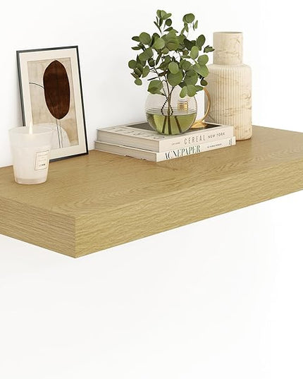 Heimlove Bathroom 12'' Deep Floating Shelves for Wall - Shelf Over Toilet Mounted Farmhouse 24 inches,Rustic Wood Shelves Decor & Storage Set of 1 Oak