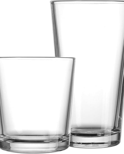 Glaver's Drinking Glasses Set of 12. Glassware set, 6 Highball Glass Cups, 6 Whiskey glasses. Classic Drinkware Set 17 oz Tall Glasses Set and 13 oz Rock Glasses.