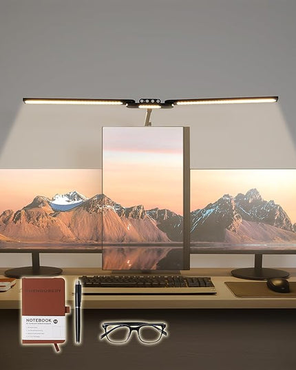 LED Desk Lamp, Anti Eyestrain with Blue Light Blocking Glasses Included, 3000K-6500K with Clamp, Architect Style Swing Arm, Wide Monitor Computer Light for Home Office Gift