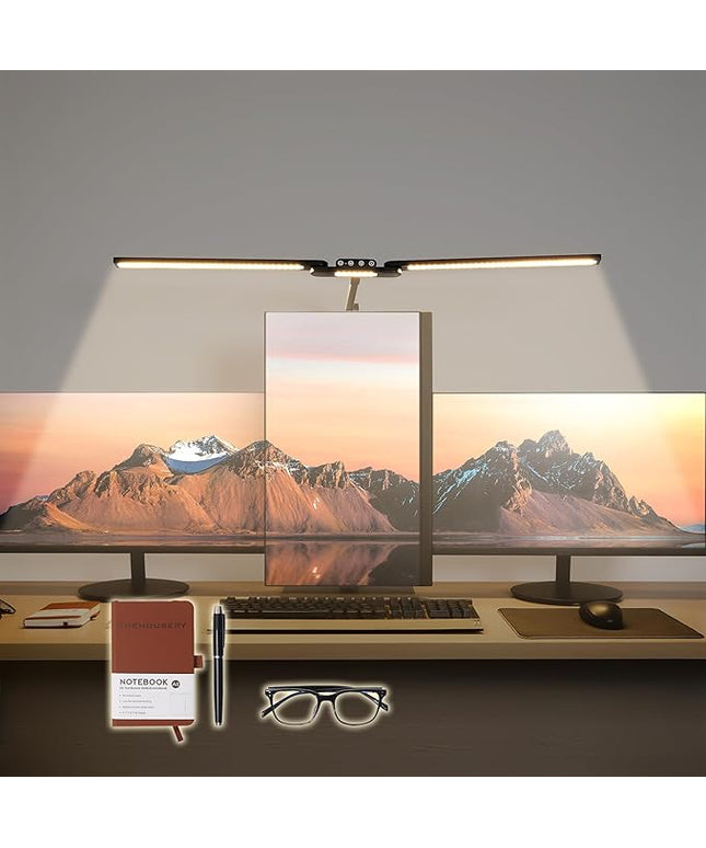 LED Desk Lamp, Anti Eyestrain with Blue Light Blocking Glasses Included, 3000K-6500K with Clamp, Architect Style Swing Arm, Wide Monitor Computer Light for Home Office Gift
