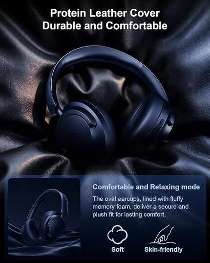Hybrid Active Noise Cancelling Headphones, Over-Ear Bluetooth Headphone, 60H Playtime, Deep Bass, Transparency Mode, Foldable Comfort Ear Cups, Electronic Gadgets, Ideal gift for Travel Office - Navy