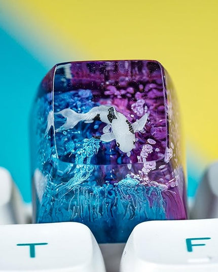 Kohaku Koi Fish Artisan Keycap Blue and Purple Ocean R1 SA Profile Custom Keycaps 1U ESC Handmade Gaming Resin Key Cap Cherry MX Switch Compatible Mechanical Keyboard Koi Lover Gift