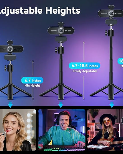 EMEET C60E 4K Webcam with Tripod, Streaming Camera with PDAF Autofocus, Dual Microphones, Auto Light Correction, 73° FOV, Plug & Play USB Webcam for Live Streaming, Gaming & Real-Time Interaction
