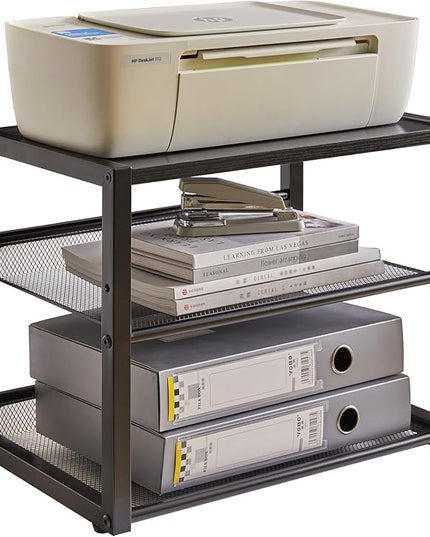 YMYNY Desktop Printer Stand, 3 Tiers Desk Organizer with Adjustable Storage Shelves, Multi-Purpose Printer Shelf for Home Office, Fax Machine, Scanner, Files, Books, Rustic Brown, UHPT001H