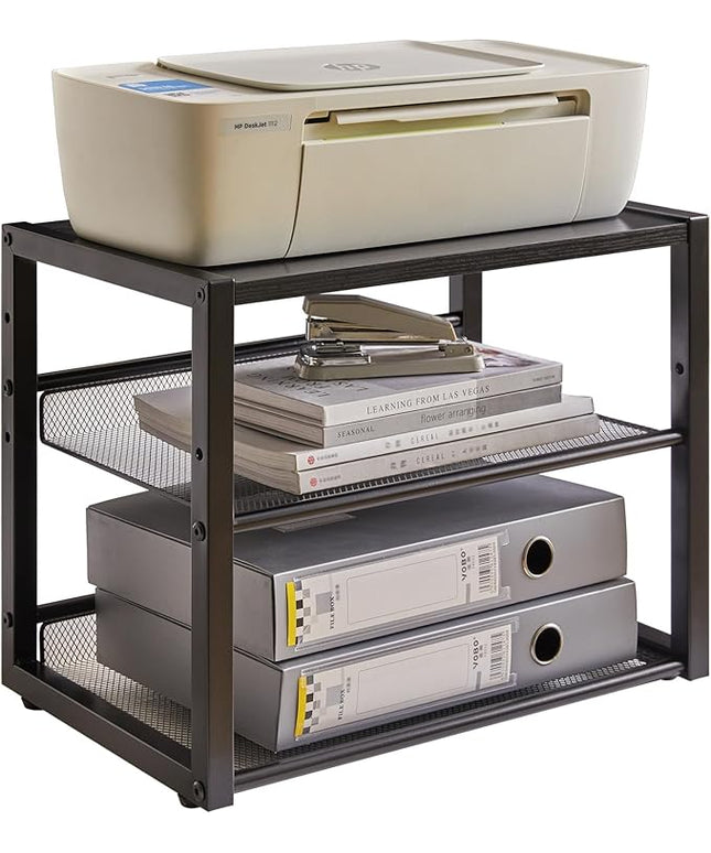 YMYNY Desktop Printer Stand, 3 Tiers Desk Organizer with Adjustable Storage Shelves, Multi-Purpose Printer Shelf for Home Office, Fax Machine, Scanner, Files, Books, Rustic Brown, UHPT001H