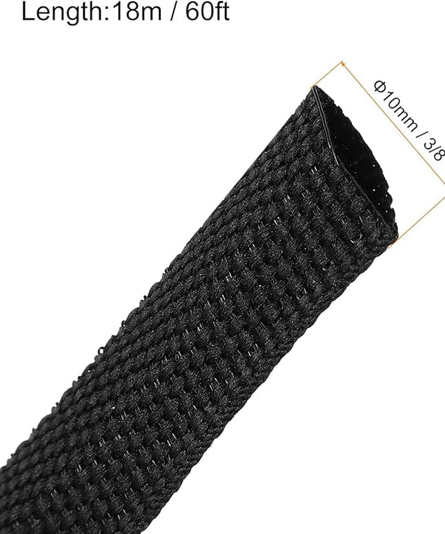 MECCANIXITY Braided Cable Sleeves Heat Shrinkable Fabric Sleeving, 3/8" 60ft Black 2:1 Ratio Heat Shrinkable Cord Protector for Harness Cable, Network Cable Protection, Cable Management