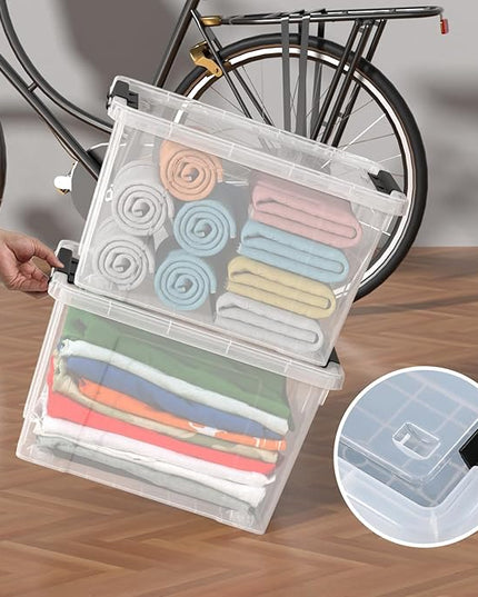 4-Pack 22 Quart Plastic Storage Bins with Lids, Plastic Latching Storage Box with Wheels, Clear