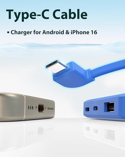 miisso 6000mah Ultra Slim Built in Cables Power Bank, Card Size Built in USB C Cords Battery Pack Portable Charger for Phones, 3 Output External Battery Pack Compatible with iPhone, Deep Blue