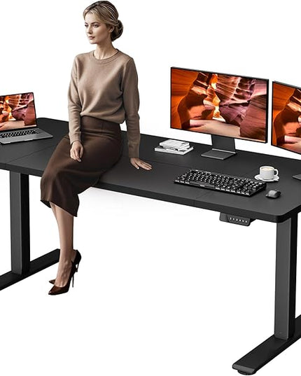Dual Motor Standing Desk, Large Stand Up Desks, 71x31 Inches Electric Sit Stand Desks, 4 Memory Preset Adjustable Height Computer Table for Home Office with Splice Board (Black)