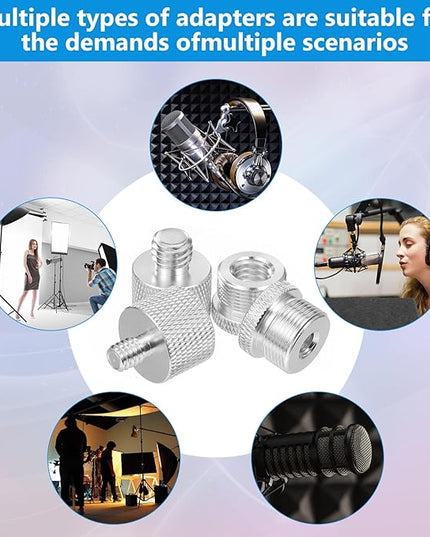 8 Pcs Mic Stand Adapter, Silver 5/8 to 3/8 Microphone Stand Adapter 5/8 to 1/4 Adapter, 3/8 to 5/8 Mic Screw Adapter 3/8 to 5/8 Screw Adapter for Mic Stand, Camera Tripod,Mount Holder