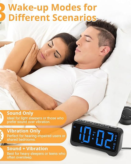 Loud Alarm Clock for Heavy Sleepers Adults, Vibrating Bed Shaker Alarm Clock for Teens/Deaf People, 7.5" Large Screen Digital Alarm Clock, Dual Alarm, Nightlight, Brightness Adjustable, Bedroom, Dorm