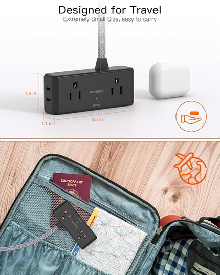 Extension Cord 10 ft, BESHON Flat Plug Power Strip, 4 Widely Outlets with 3 USB Ports (2 USB C), Extension Cord with Multiple Outlets for Home, Office, Dorm Room Essentials, Black