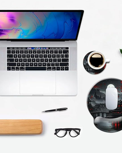 Ergo Comfort Gel Wrist Rest Mouse Pad-Ergonomic Office Mousepad with Wrist Support-Non-Slip, Design Desk Accessories Mat for Home&Game Decor Full Moon