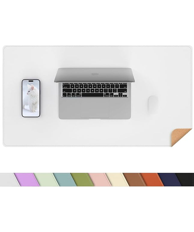 AFIING Dual-Sided Desk Pad, Natural Cork & PU Leather, Desk Mat Protector Non-Slip, Waterproof, Easy Clean,Large Mouse mats for Office and Home Work(Ivory White, 31.5"x17")
