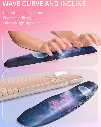 Hokafenle 2in1 Combination, Wave Keyboard Wrist Rest and Ergonomic Curvature Mouse Pad Wrist Support for Relieve Wrist Pain, Filled with Soft Cushion Memory Foam, Moonlit Starry Sea