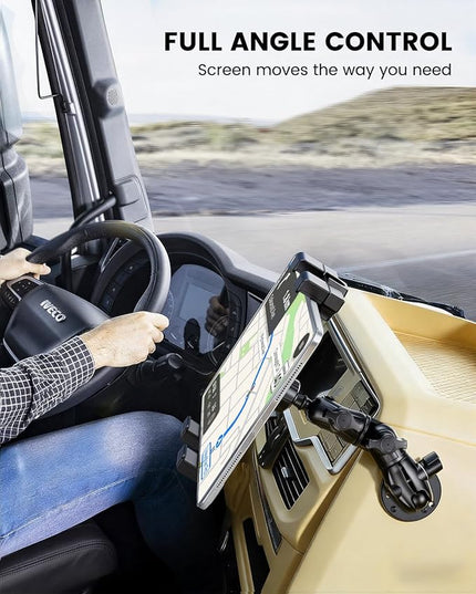 OHLPRO Heavy Duty Drill Base Tablet Mount for Truck Dashboard, 360° Rotating Adjustable Arm, Soporte para Tableta para Auto Fits 5–17 Inch Devices, Secure iPad Holder for Car & Commercial Vehicles