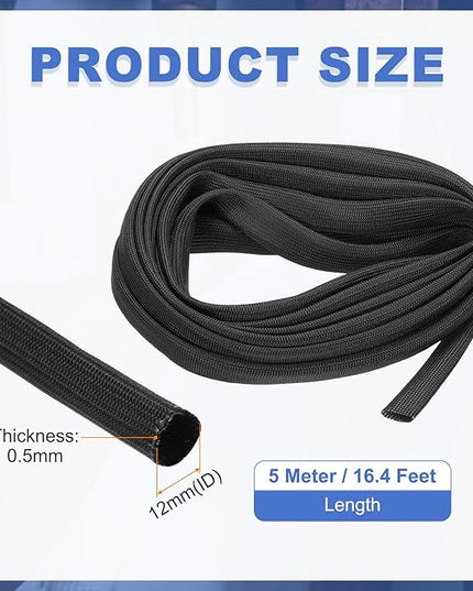 uxcell Insulation Cable Protector,12mm/0.5 Inch-5m/16 Feet High Temp Fiberglass Sleeve Black