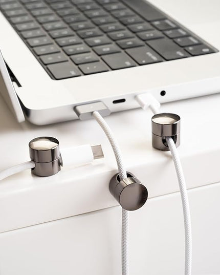 Cable Anchors for Desk Organization Gun Metal | Premium Aluminum Cord Organizers | Charger + Cable Management Clips for Home & Office | Stylish, Sturdy, & Functional | (3 Pack)