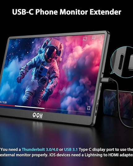 QQH Portable Monitor, 15.6" Portable Travel Monitor for Laptop 1080P FHD IPS Second Screen, Gaming Monitor, USB C HDMI External Monitor Display for Computer Phone PC PS4 PS5 Xbox Switch (Z1-9-G)