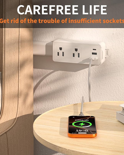 Electrical Outlet Extender Stick Features 2 USB-A, USB-C and 2 AC Outlets, Extendable 6", 15.3", 24.5", 34", for Hard to Reach Spaces Use Behind Couches, Nightstands, E-Sports Desks, and More