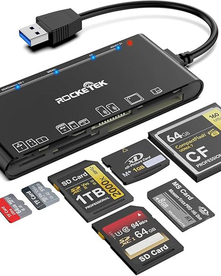 xD-Picture Card Reader USB 3.0, Multi-Card Reader for xD/CF/MS/SD/TF, 7-in-1 Memory Card Reader/Adapter for Windows, Mac, Linux (USB-A)