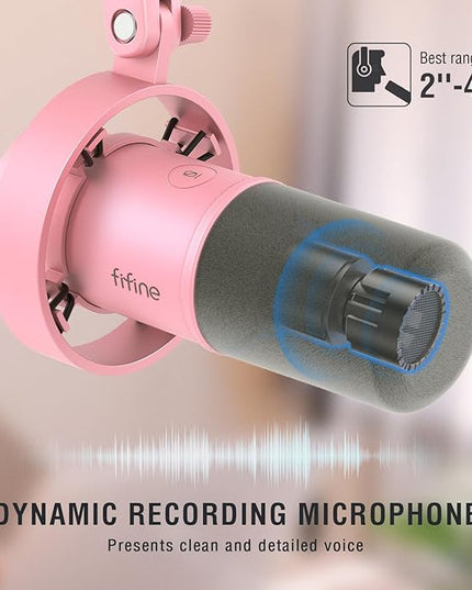 FIFINE XLR/USB Dynamic Microphone, Studio XLR Vocal Podcast Microphone for Recording, USB Streaming Mic with Mute Button, Gain Knob, Headphones Monitoring for Voice-Over, Video-Amplitank K688 Pink