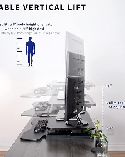 VIVO 36 inch Desk Converter, K Series, Height Adjustable Sit to Stand Riser, Dual Monitor and Laptop Workstation with Wide Keyboard Tray, Black, DESK-V036KB