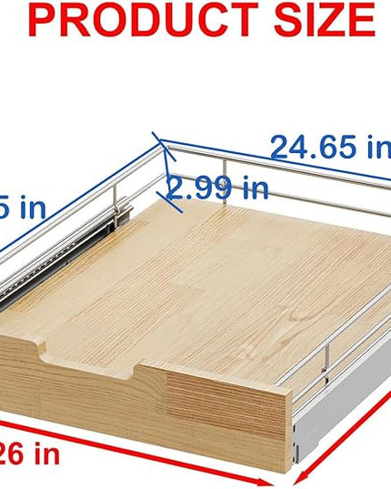 Sikarou Pull Out Cabinet Organizer,Heavy-Duty Slide Out Shelf, Wood And Wire Basket, Pull Out Drawer for for Kitchen Under Sink Space, Pantry, Bathroom (26 * 21 WM)