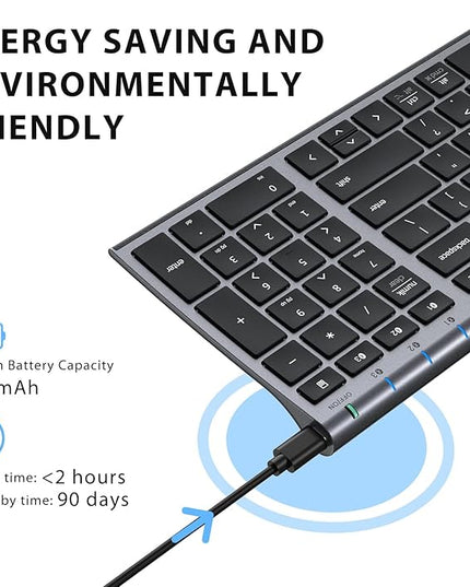 iClever BK10 Bluetooth Keyboard, Wireless Rechargeable Ultra-Slim Keyboard with Long Battery Life, Compatible with iOS, Android, Windows, Mac for iPad, Tablet, Laptop, PC, Phone (Gray Black)