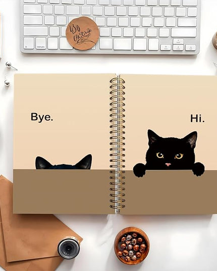 Funny Cat Notebook Journal, Funny Peeking Spiral Notebook, Cat Lover Gifts for Women Men, Black Cat Gifts for Girls, Cat Notepad for School Supplies, Office Supplies 5.5x8.3 Inch