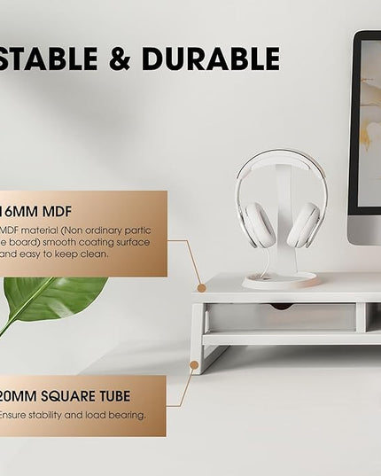 Fenge Dual Monitor Stand, Monitor Riser with Drawer, 42.5 Inch Large Computer Monitor Stand for 2 Monitors, 2 Tier Wooden Desk Shelf for Top of Desk