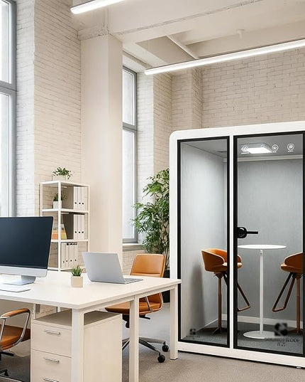 Mobile Office Pod Booth, Quiet Meeting Pod with Acoustic Panels, Sound Proof Room with Desk, Portable Removable Working Booth for Private Phone Calling Study,128cm
