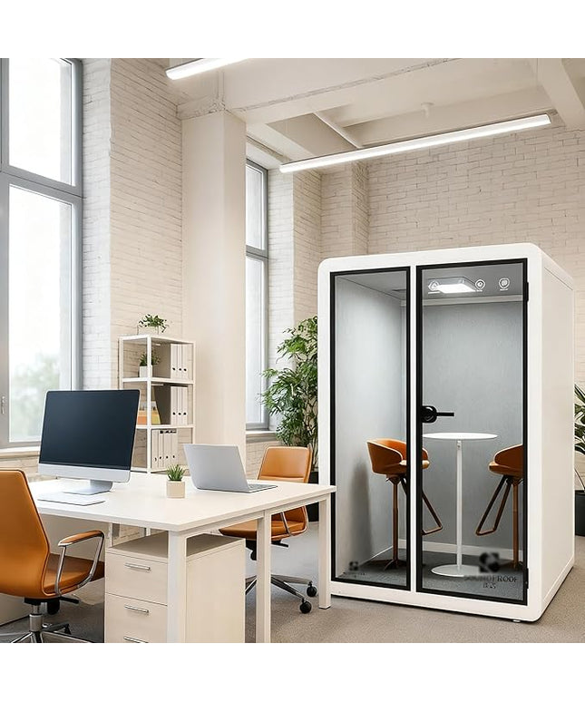 Mobile Office Pod Booth, Quiet Meeting Pod with Acoustic Panels, Sound Proof Room with Desk, Portable Removable Working Booth for Private Phone Calling Study,128cm