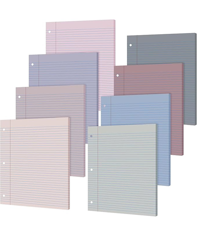 PerKoop 400 Sheets Colored Loose Leaf Paper 8.5" x 11" college ruled Lined 3 Hole Punched notebook Filler Paper for 3 Ring Binders Office School Supplies (Sweet Color)