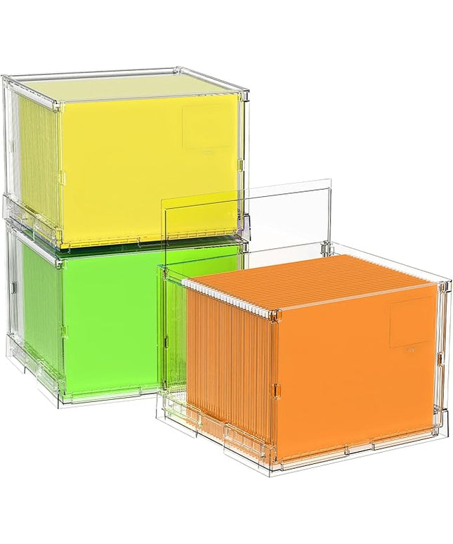 File Organizer Box with Lid,Hanging Filing Folder Organizer for Document Storage with Plastic Slide,Letter-size File Holder Filing Box for Office/Home/Decor/（3Pack）