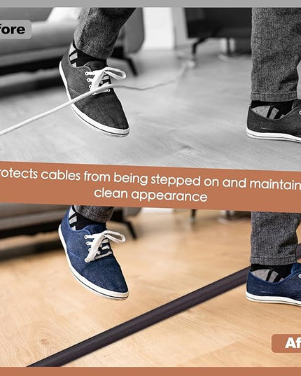 Floor Cord Cover for Wires on Floor Self Adhesive Cord Hider Floor Cable Management Wire Covers for Cords Protector Prevent Cable Trips Cord Cavity W 0.51" x H 0.31", Black Walnut, 20Ft