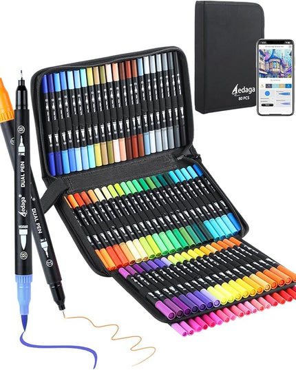 80 Colors Numbered Dual Tip Brush Pens with Free App, Fine and Brush Tips Pens for Adults, Coloring Markers for Coloring Book Bullet Journaling Note Taking Planner Hand Lettering