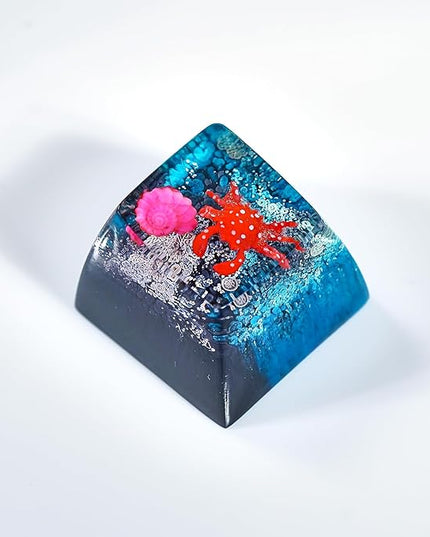 Crab with Pink Seashell Artisan Keycap Black Blue Ocean R1 SA Profile Custom Keycaps 1U ESC Handmade Gaming Resin Key Cap Cherry MX Switch Compatible Mechanical Keyboard Sea Lover Gift
