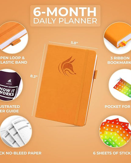 Clever Fox Daily Planner – Undated Planning Notebook with Hourly Schedule & To-Do List – Personal Day Task & Work Organizer, 6 Months (Orange)