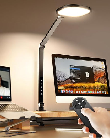 Led Desk Lamps for Home Office, Eye-Care Architect Light with Clamp, Dimmable Zoom Lighting with 3 Color Modes & 10 Brightness, Smart Computer Ring Light for Video Calls, Conference, Reading