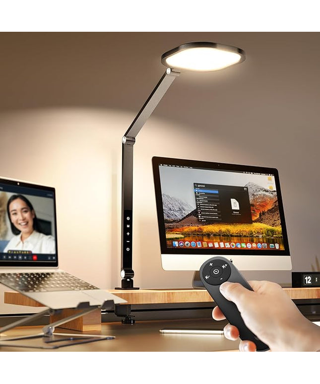 Led Desk Lamps for Home Office, Eye-Care Architect Light with Clamp, Dimmable Zoom Lighting with 3 Color Modes & 10 Brightness, Smart Computer Ring Light for Video Calls, Conference, Reading