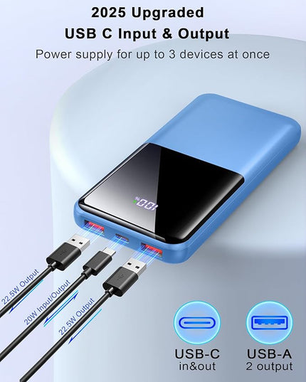 Portable Charger Power Bank, 10000mAh Mini Portable Battery Fast Charging Battery Pack Travel Essentials, PD 3.0 QC 4.0 External Phone Powerbank for iPhone Android Samsung and USB/USB-C Devices