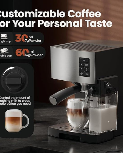 Espresso Machine 20 Bar - Espresso & Coffee Maker with Automatic Milk Frother, Cappuccino Machine, Latte Maker for Home, office, 1250W