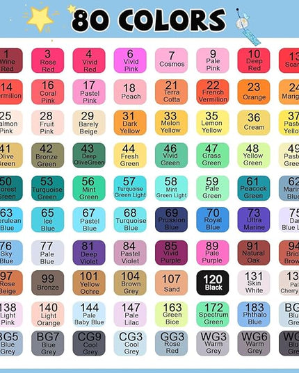 Alcohol Markers 80 Colors with Base Dual Tip Art Drawing Markers for Anime Sketch Illustrations - Refillable