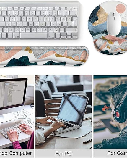 Keyboard Wrist Rest and Mouse Pad, Ergonomic Memory Foam Mouse Pad Wrist Support, Non-Slip & Pain Relief Mouse Pad and Keyboard Wrist Support, Comfortable Mousepad with Wrist Rest for Game, Office