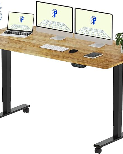 FLEXISPOT E6 MAX Solid Wood 63x24 Inch Dual Motor 3-Stage Heavy Duty Standing Desk, 330lbs Weight Capacity, Height Adjustable Desk w/Cable Management & Wheels(Butcher Block Rubberwood + Black Frame)