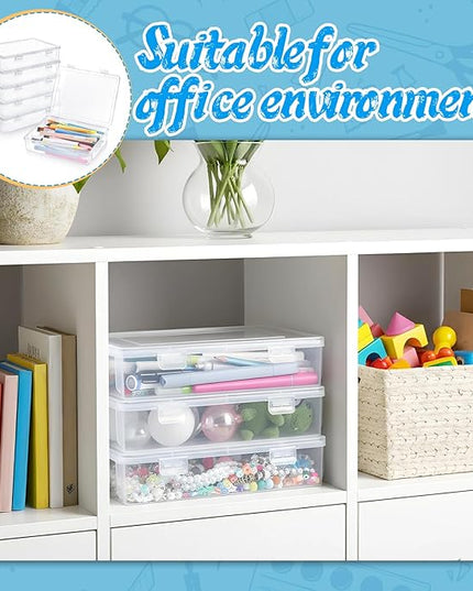 Oqqlin 6 Pcs Plastic Storage Boxes with Lids, 9 x 6.5 x 2 Inch Clear Rectangular Plastic Box Multipurpose Craft Organizers Small Storage Containers for Pencils, Beads, Craft Accessories, Small Items