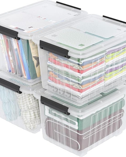 42 L 4 Packs Plastic Storage Box with Latching Lid, Clear Storage Container Bins