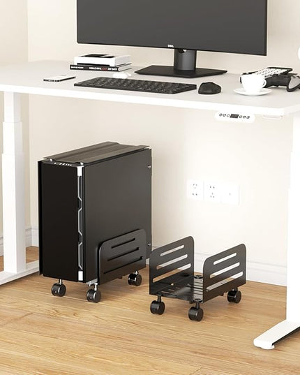 Suptek Computer Tower Stand,Mobile CPU Rolling Stand, 5.5 to 9.8 inch Wide Adjustable Mobile Cart Holder with Locking Caster Wheels,Gaming PC Holder,Steel Rolling Cart,Black(ZJJ005)