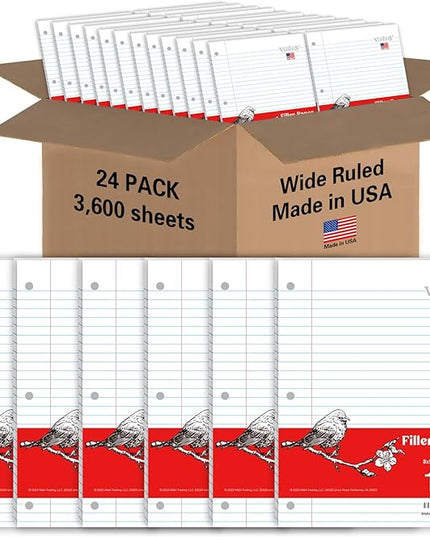 WritePads Loose Leaf Notebook Paper, 8"x10-1/2" Wide Ruled Lined Paper, Bulk Filler Paper, 3 Hole Punched For 3 Ring Binder, 150 Sheets/Pack, 24PK Per Carton, 3600 Sheets, Made In USA